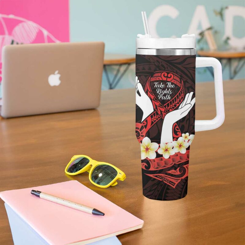 Polynesia AIDS Awareness Month Take The Rights Path Polynesian Custom Stanley Quencher 40oz Stainless Steel Tumbler With Handle - Threewoofs - Image 5