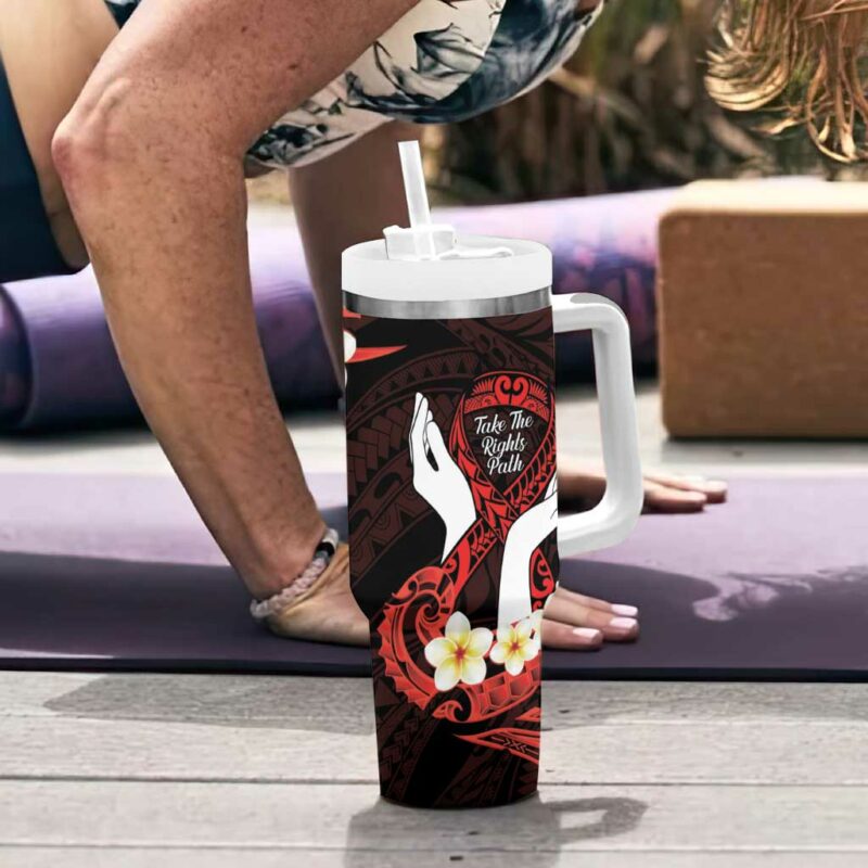 Polynesia AIDS Awareness Month Take The Rights Path Polynesian Custom Stanley Quencher 40oz Stainless Steel Tumbler With Handle - Threewoofs - Image 6