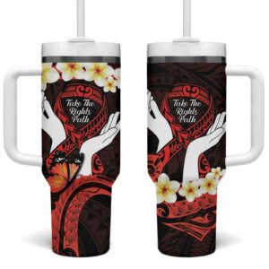 Polynesia AIDS Awareness Month Take The Rights Path Polynesian Custom Stanley Quencher 40oz Stainless Steel Tumbler With Handle - Threewoofs