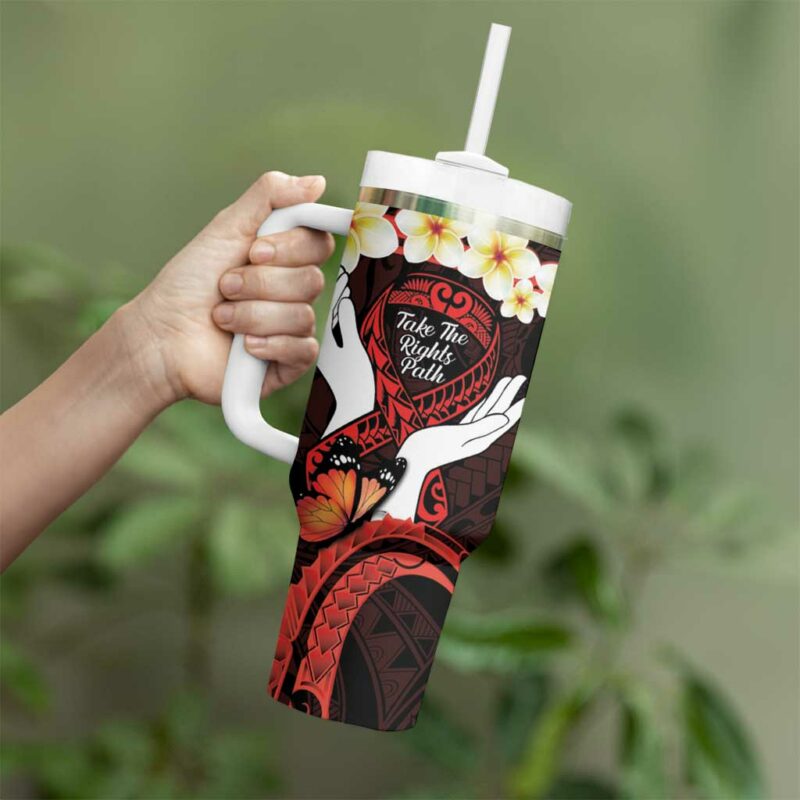 Polynesia AIDS Awareness Month Take The Rights Path Polynesian Custom Stanley Quencher 40oz Stainless Steel Tumbler With Handle - Threewoofs - Image 3