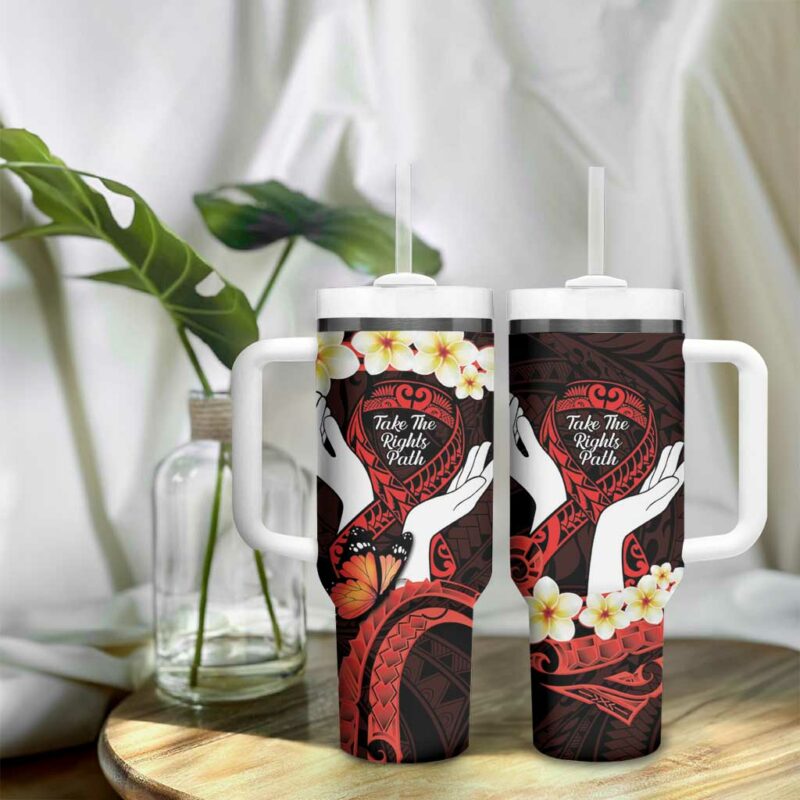 Polynesia AIDS Awareness Month Take The Rights Path Polynesian Custom Stanley Quencher 40oz Stainless Steel Tumbler With Handle - Threewoofs - Image 9
