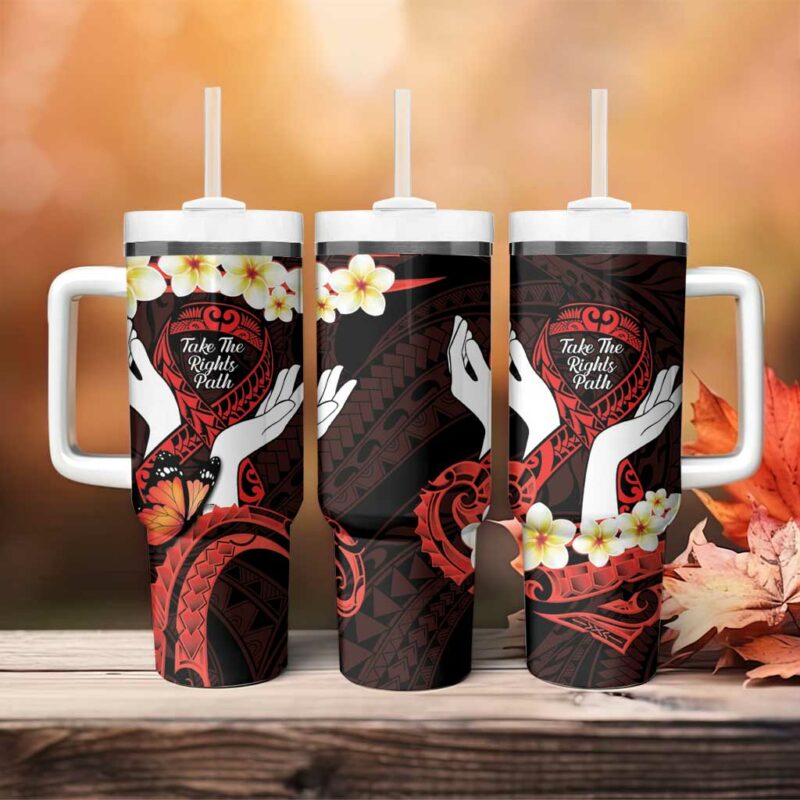 Polynesia AIDS Awareness Month Take The Rights Path Polynesian Custom Stanley Quencher 40oz Stainless Steel Tumbler With Handle - Threewoofs - Image 4
