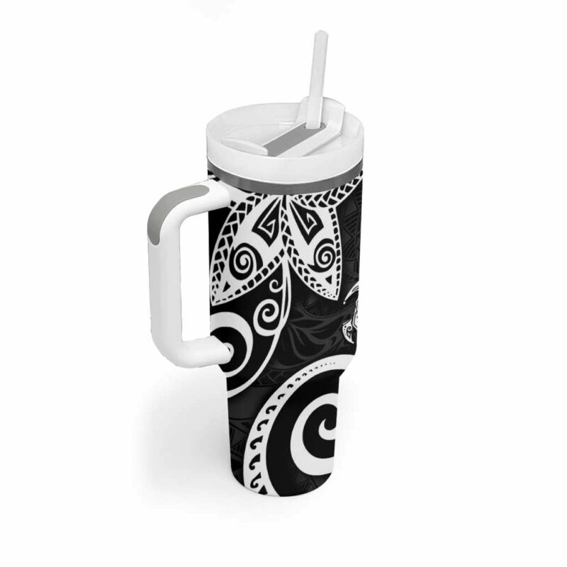 Polynesia Black Tribal Turtle Floral Custom Stanley Quencher 40oz Stainless Steel Tumbler With Handle - Threewoofs - Image 2