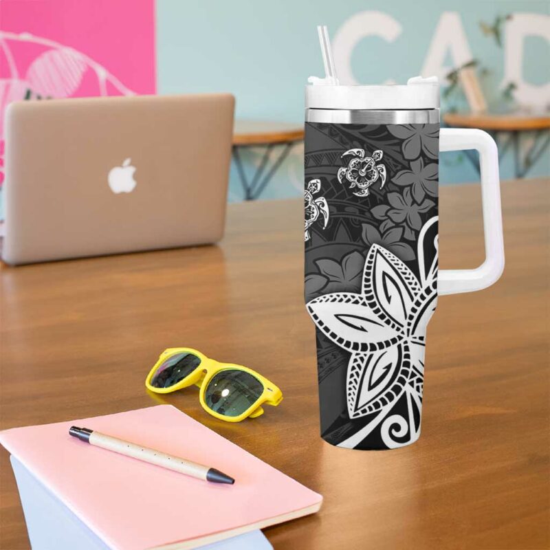 Polynesia Black Tribal Turtle Floral Custom Stanley Quencher 40oz Stainless Steel Tumbler With Handle - Threewoofs - Image 5