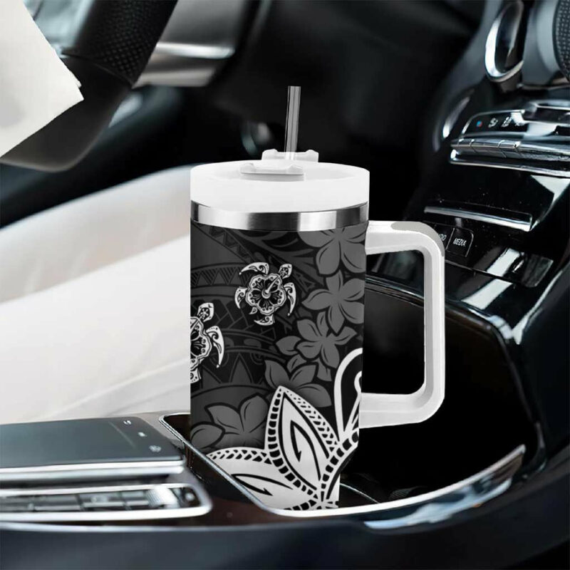Polynesia Black Tribal Turtle Floral Custom Stanley Quencher 40oz Stainless Steel Tumbler With Handle - Threewoofs - Image 8