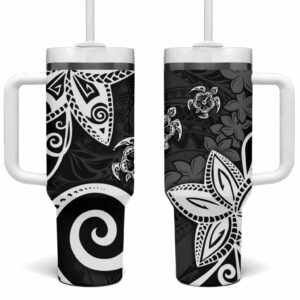 Polynesia Black Tribal Turtle Floral Custom Stanley Quencher 40oz Stainless Steel Tumbler With Handle - Threewoofs