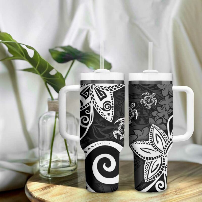 Polynesia Black Tribal Turtle Floral Custom Stanley Quencher 40oz Stainless Steel Tumbler With Handle - Threewoofs - Image 9