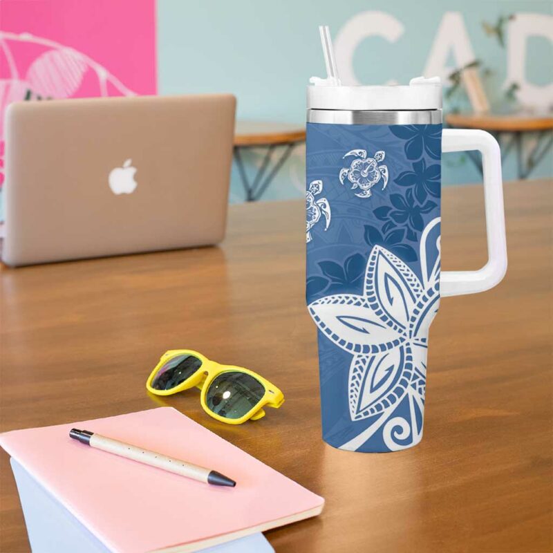 Polynesia Blue Tribal Turtle Floral Custom Stanley Quencher 40oz Stainless Steel Tumbler With Handle - Threewoofs - Image 5