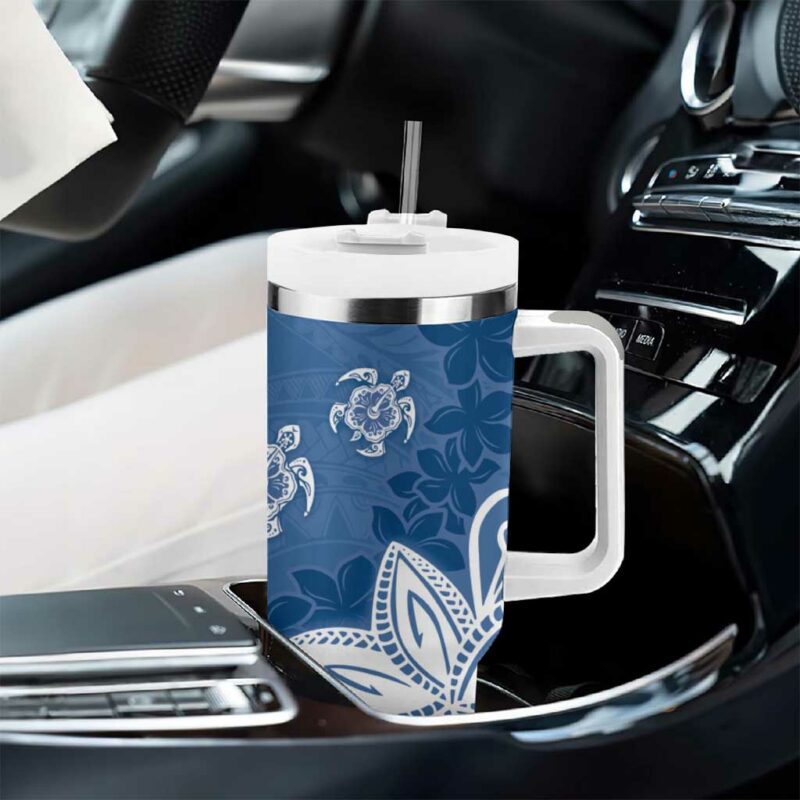 Polynesia Blue Tribal Turtle Floral Custom Stanley Quencher 40oz Stainless Steel Tumbler With Handle - Threewoofs - Image 8