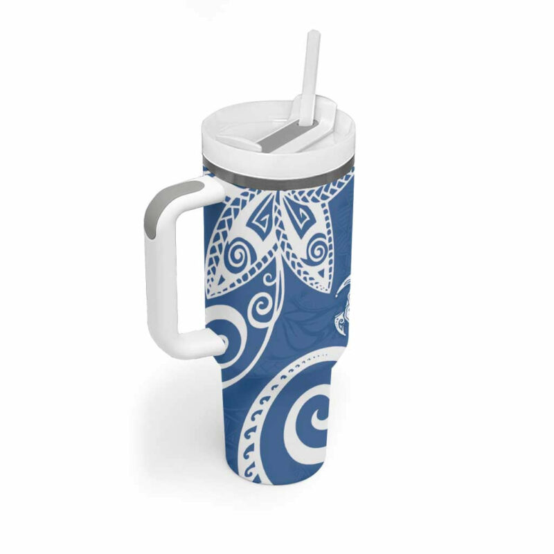 Polynesia Blue Tribal Turtle Floral Custom Stanley Quencher 40oz Stainless Steel Tumbler With Handle - Threewoofs - Image 2