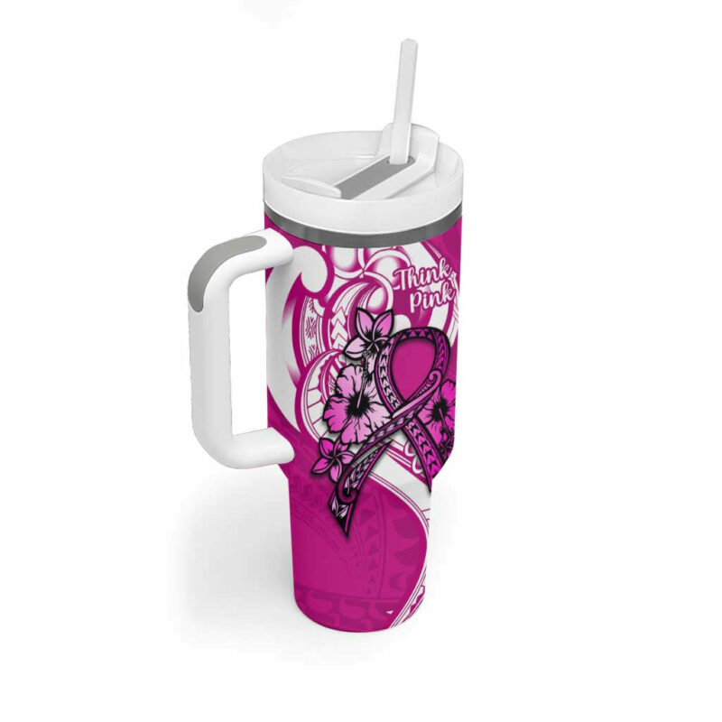 Polynesia Breast Cancer Awareness Custom Stanley Quencher 40oz Stainless Steel Tumbler With Handle - Threewoofs - Image 2