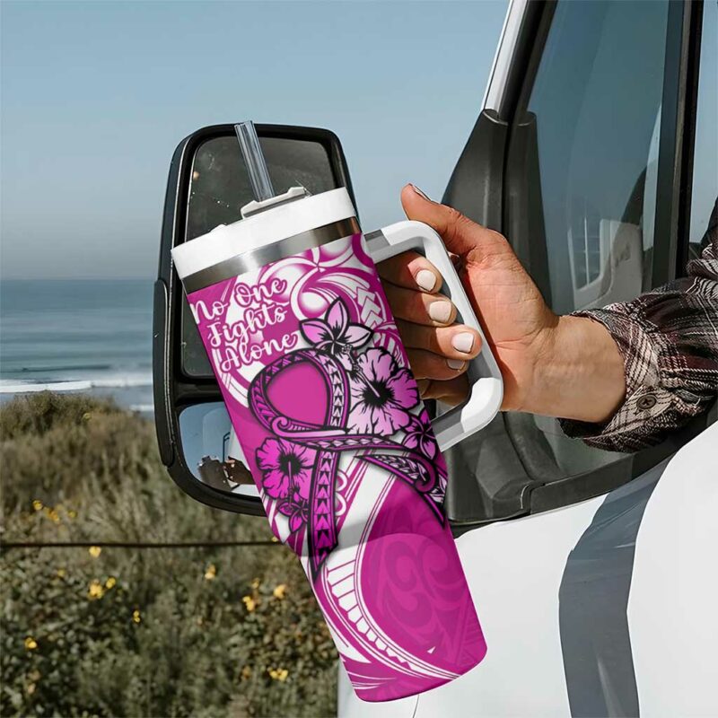 Polynesia Breast Cancer Awareness Custom Stanley Quencher 40oz Stainless Steel Tumbler With Handle - Threewoofs - Image 7