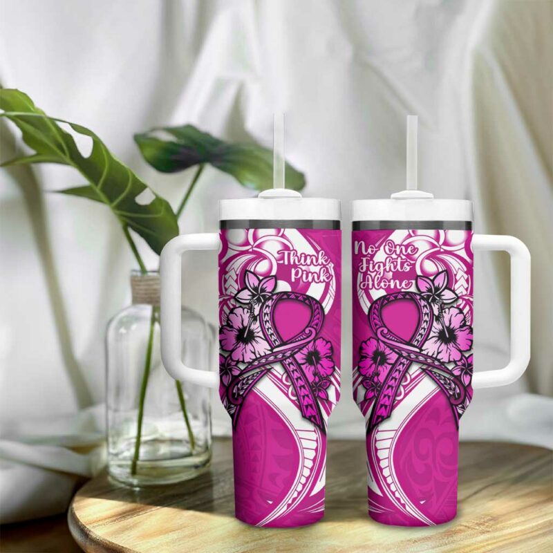 Polynesia Breast Cancer Awareness Custom Stanley Quencher 40oz Stainless Steel Tumbler With Handle - Threewoofs - Image 9