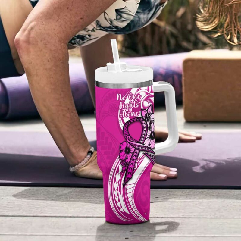 Polynesia Breast Cancer Awareness Custom Stanley Quencher 40oz Stainless Steel Tumbler With Handle - Threewoofs - Image 6