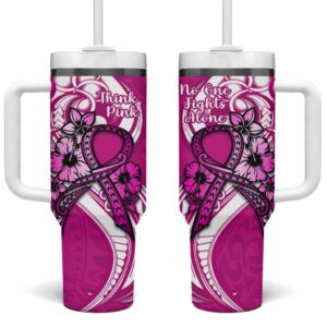 Polynesia Breast Cancer Awareness Custom Stanley Quencher 40oz Stainless Steel Tumbler With Handle - Threewoofs