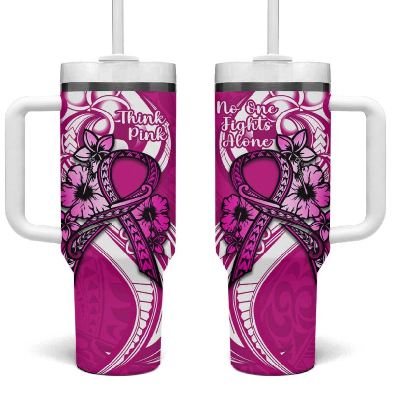 Polynesia Breast Cancer Awareness Custom Stanley Quencher 40oz Stainless Steel Tumbler With Handle - Threewoofs