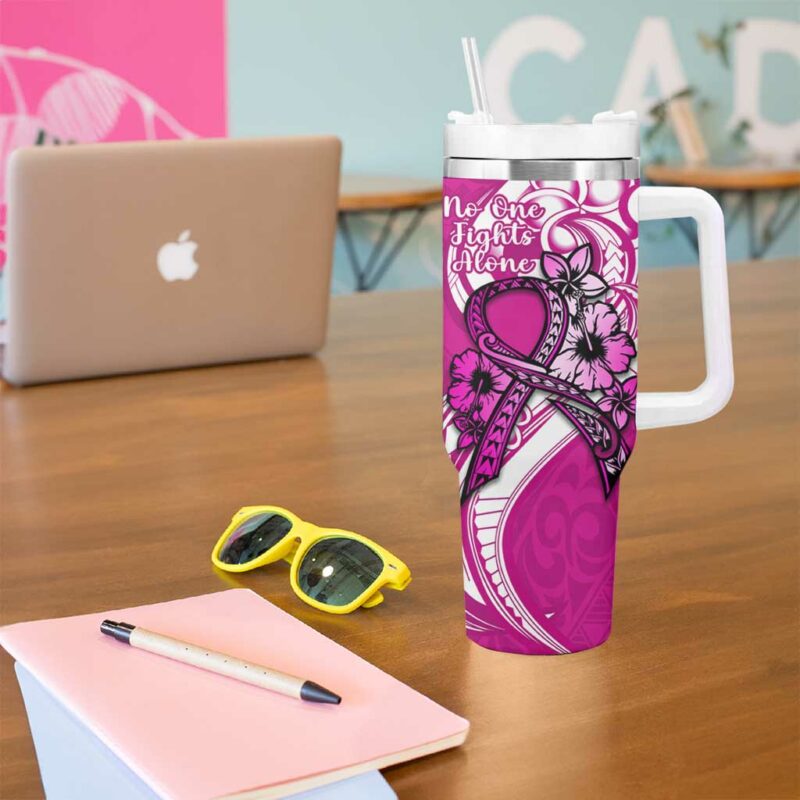 Polynesia Breast Cancer Awareness Custom Stanley Quencher 40oz Stainless Steel Tumbler With Handle - Threewoofs - Image 5