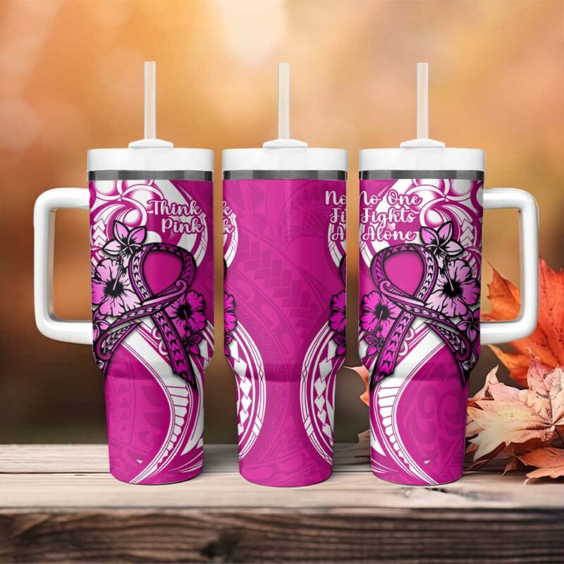 Polynesia Breast Cancer Awareness Custom Stanley Quencher 40oz Stainless Steel Tumbler With Handle - Threewoofs - Image 4