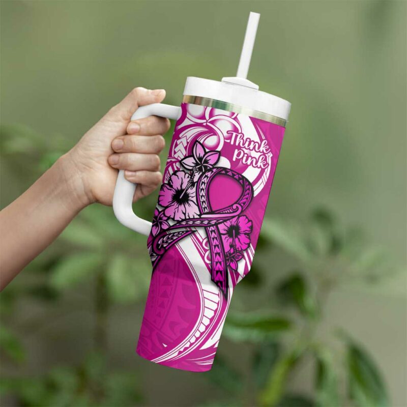 Polynesia Breast Cancer Awareness Custom Stanley Quencher 40oz Stainless Steel Tumbler With Handle - Threewoofs - Image 3
