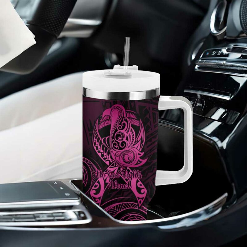 Polynesia Breast Cancer Awareness No One Fights Alone Pink Ribbon Custom Stanley Quencher 40oz Stainless Steel Tumbler With Handle - Threewoofs - Image 8