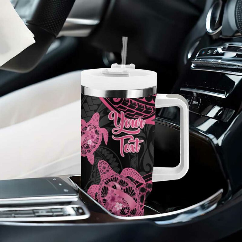 Polynesia Breast Cancer Awareness No One Fights Alone Turtle Ribbon Black Custom Stanley Quencher 40oz Stainless Steel Tumbler With Handle - Threewoofs - Image 8