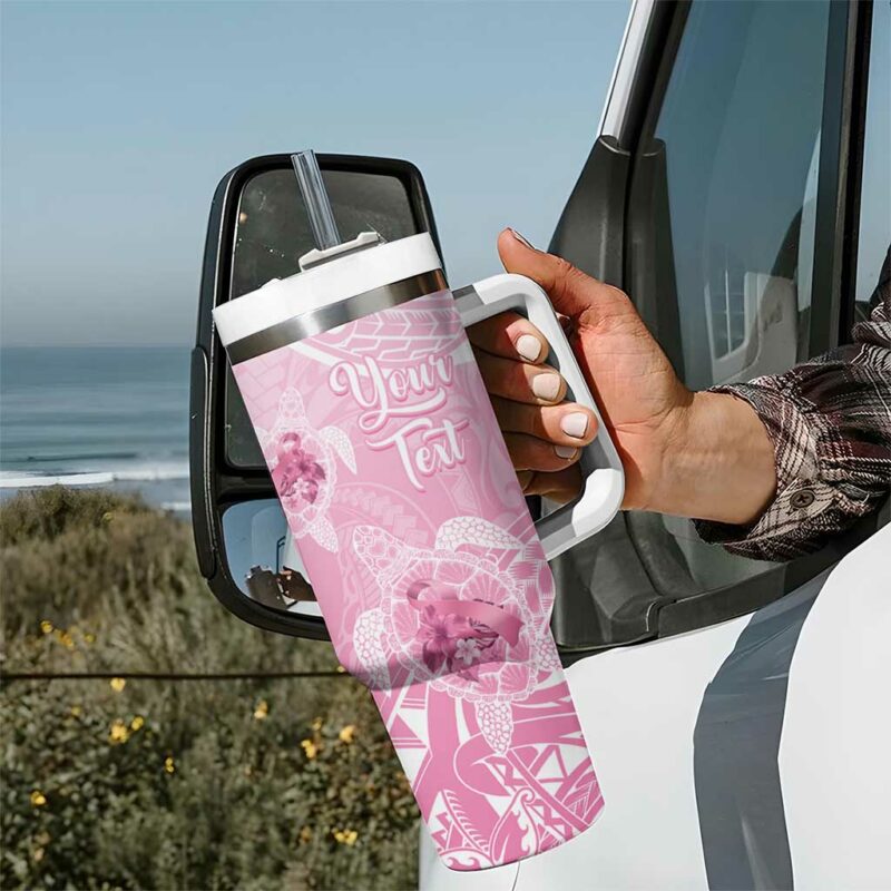 Polynesia Breast Cancer Awareness No One Fights Alone Turtle Ribbon Pink Custom Stanley Quencher 40oz Stainless Steel Tumbler With Handle - Threewoofs - Image 7
