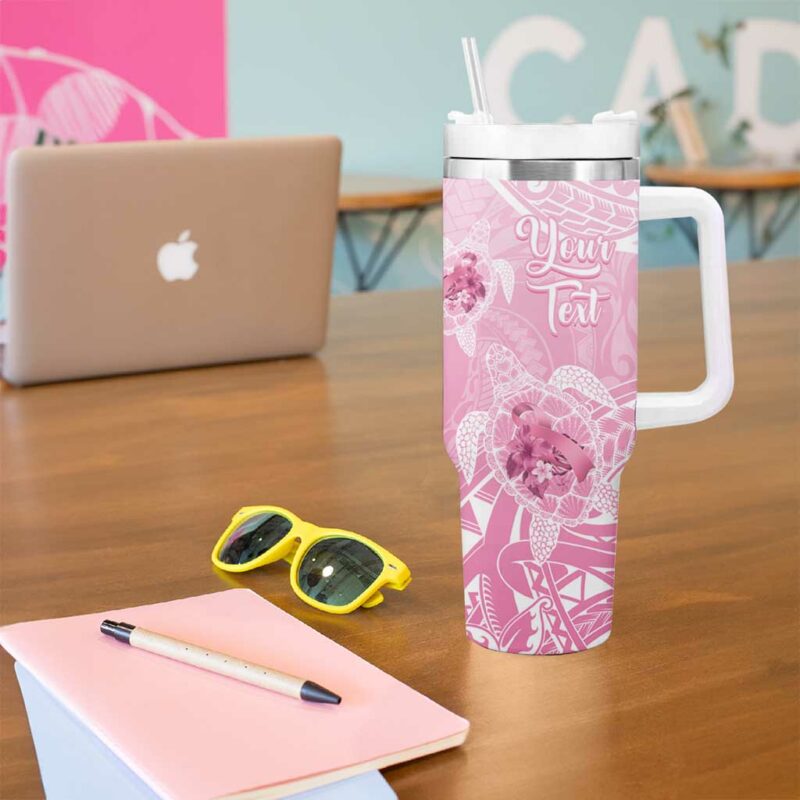 Polynesia Breast Cancer Awareness No One Fights Alone Turtle Ribbon Pink Custom Stanley Quencher 40oz Stainless Steel Tumbler With Handle - Threewoofs - Image 5