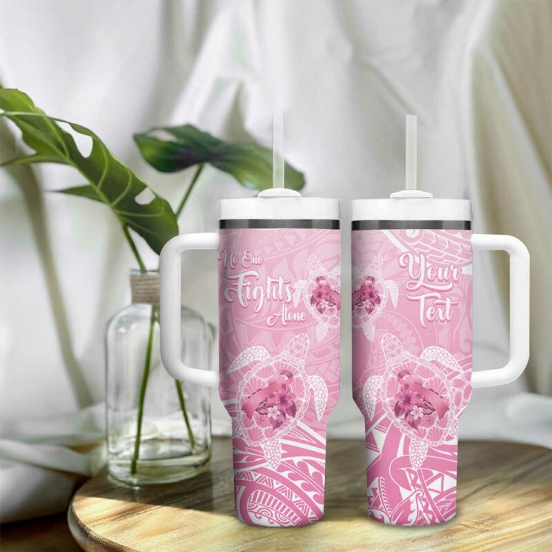 Polynesia Breast Cancer Awareness No One Fights Alone Turtle Ribbon Pink Custom Stanley Quencher 40oz Stainless Steel Tumbler With Handle - Threewoofs - Image 9