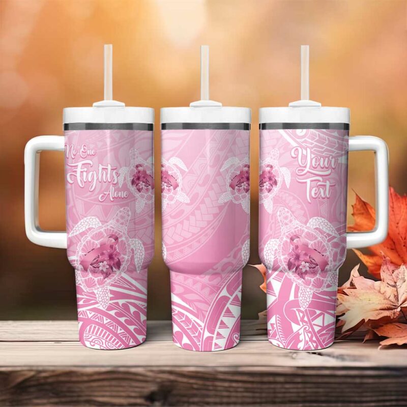 Polynesia Breast Cancer Awareness No One Fights Alone Turtle Ribbon Pink Custom Stanley Quencher 40oz Stainless Steel Tumbler With Handle - Threewoofs - Image 4
