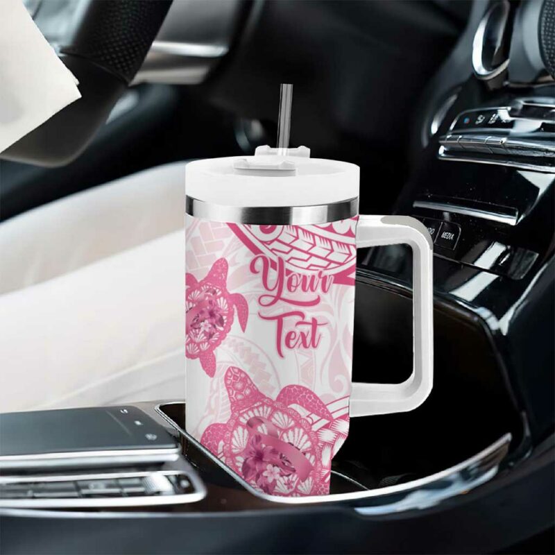 Polynesia Breast Cancer Awareness No One Fights Alone Turtle Ribbon White Custom Stanley Quencher 40oz Stainless Steel Tumbler With Handle - Threewoofs - Image 8
