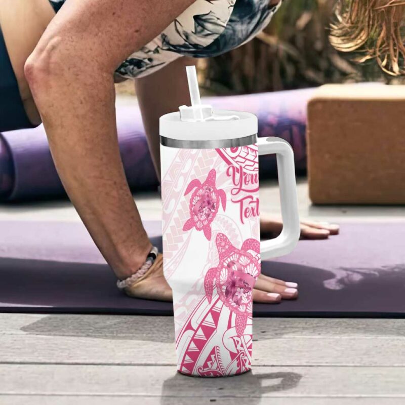 Polynesia Breast Cancer Awareness No One Fights Alone Turtle Ribbon White Custom Stanley Quencher 40oz Stainless Steel Tumbler With Handle - Threewoofs - Image 6
