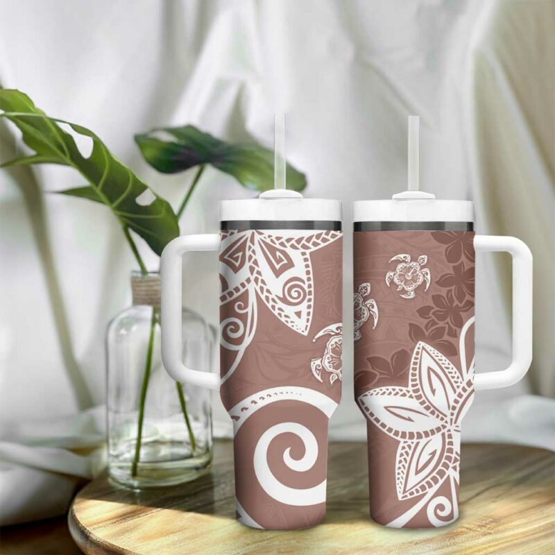 Polynesia Brown Tribal Turtle Floral Custom Stanley Quencher 40oz Stainless Steel Tumbler With Handle - Threewoofs - Image 9