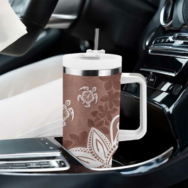 Polynesia Brown Tribal Turtle Floral Custom Stanley Quencher 40oz Stainless Steel Tumbler With Handle - Threewoofs - Image 8