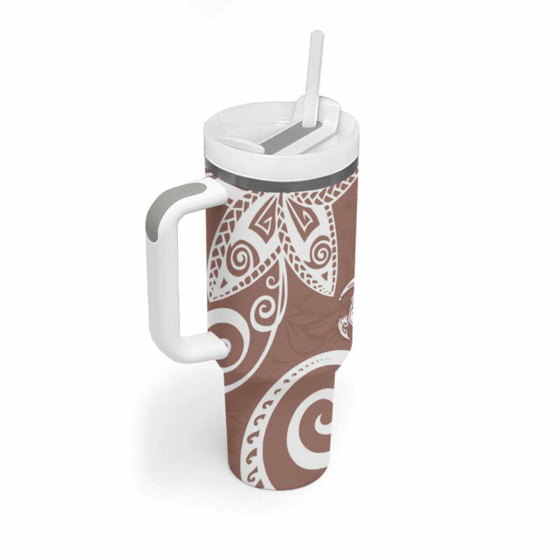 Polynesia Brown Tribal Turtle Floral Custom Stanley Quencher 40oz Stainless Steel Tumbler With Handle - Threewoofs - Image 2