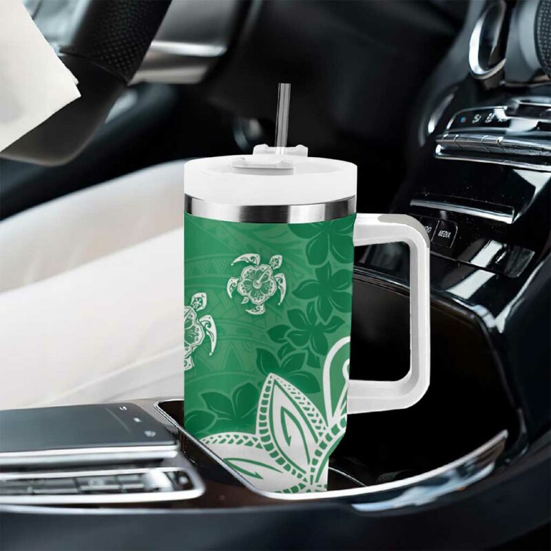 Polynesia Green Tribal Turtle Floral Custom Stanley Quencher 40oz Stainless Steel Tumbler With Handle - Threewoofs - Image 8