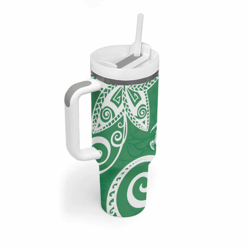 Polynesia Green Tribal Turtle Floral Custom Stanley Quencher 40oz Stainless Steel Tumbler With Handle - Threewoofs - Image 2