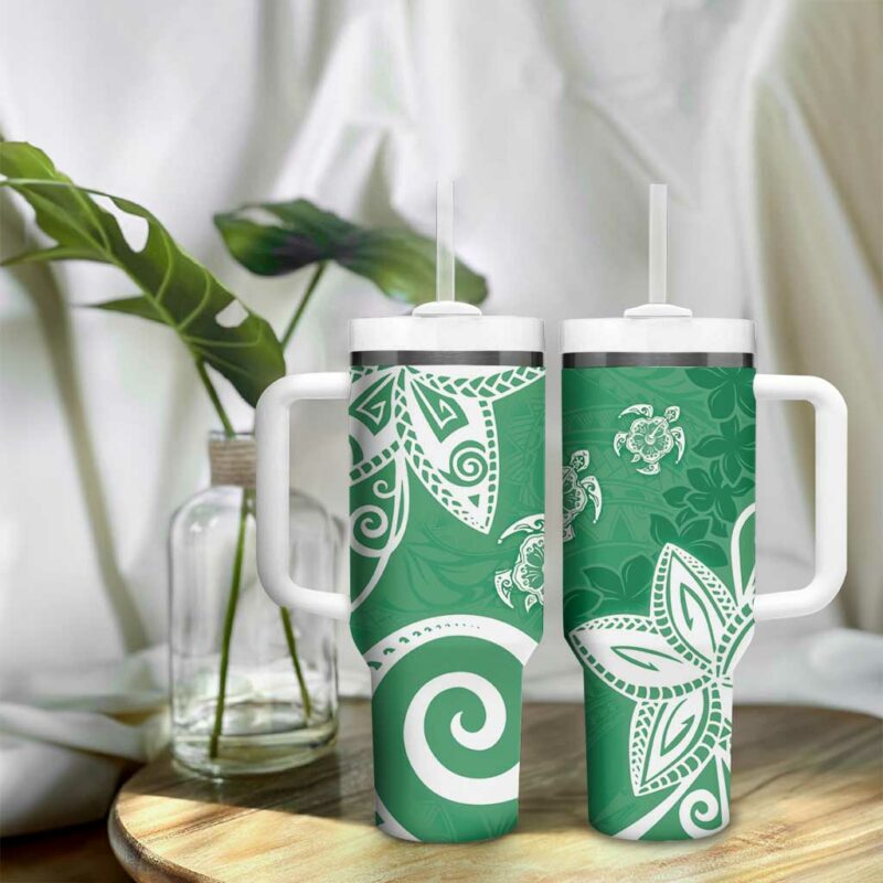 Polynesia Green Tribal Turtle Floral Custom Stanley Quencher 40oz Stainless Steel Tumbler With Handle - Threewoofs - Image 9