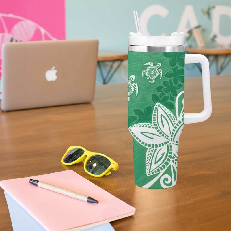 Polynesia Green Tribal Turtle Floral Custom Stanley Quencher 40oz Stainless Steel Tumbler With Handle - Threewoofs - Image 5