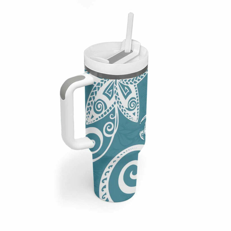 Polynesia Hippie Blue Tribal Turtle Floral Custom Stanley Quencher 40oz Stainless Steel Tumbler With Handle - Threewoofs - Image 2