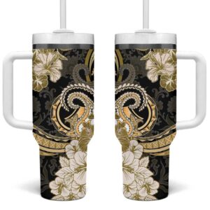 Polynesia Paisley Mix Gold Polynesian Custom Stanley Quencher 40oz Stainless Steel Tumbler With Handle - Threewoofs