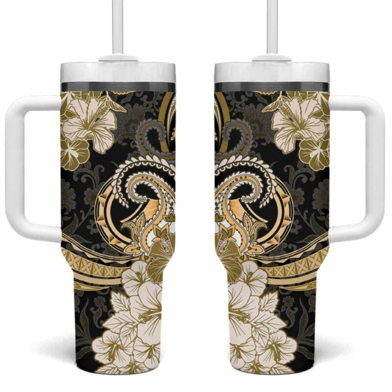 Polynesia Paisley Mix Gold Polynesian Custom Stanley Quencher 40oz Stainless Steel Tumbler With Handle - Threewoofs