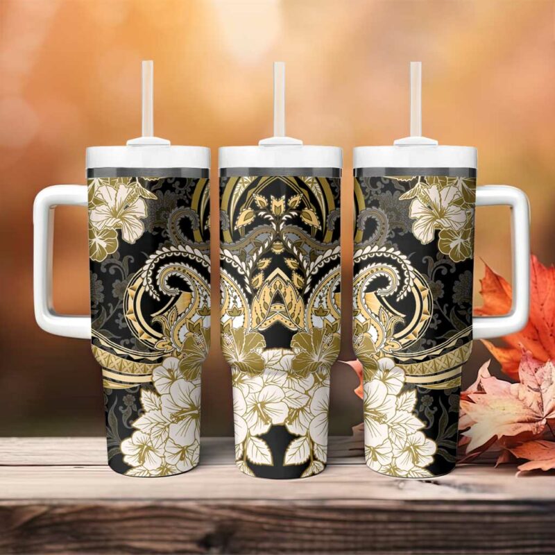 Polynesia Paisley Mix Gold Polynesian Custom Stanley Quencher 40oz Stainless Steel Tumbler With Handle - Threewoofs - Image 4