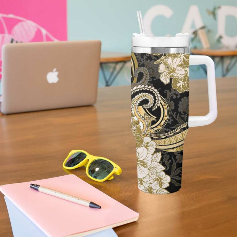 Polynesia Paisley Mix Gold Polynesian Custom Stanley Quencher 40oz Stainless Steel Tumbler With Handle - Threewoofs - Image 5