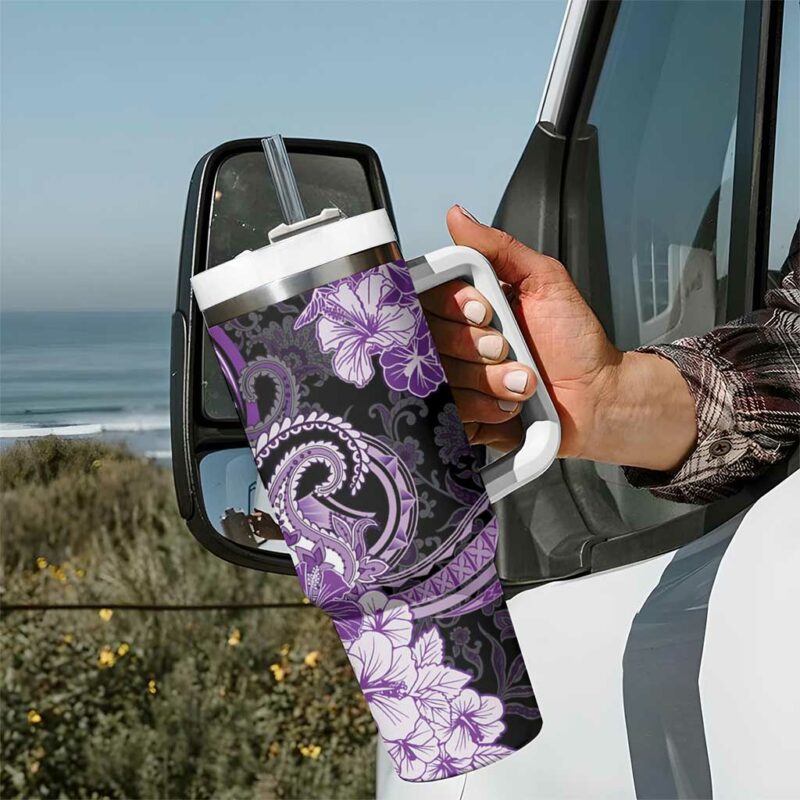 Polynesia Paisley Mix Purple Polynesian Custom Stanley Quencher 40oz Stainless Steel Tumbler With Handle - Threewoofs - Image 7