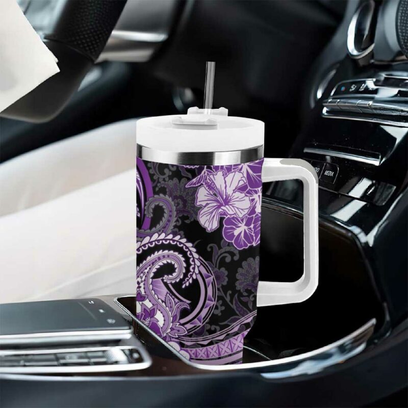 Polynesia Paisley Mix Purple Polynesian Custom Stanley Quencher 40oz Stainless Steel Tumbler With Handle - Threewoofs - Image 8