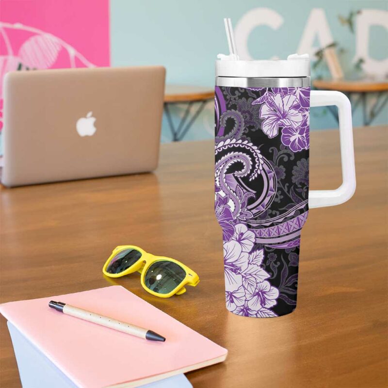 Polynesia Paisley Mix Purple Polynesian Custom Stanley Quencher 40oz Stainless Steel Tumbler With Handle - Threewoofs - Image 5
