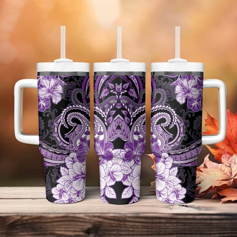 Polynesia Paisley Mix Purple Polynesian Custom Stanley Quencher 40oz Stainless Steel Tumbler With Handle - Threewoofs - Image 4