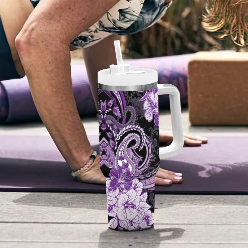 Polynesia Paisley Mix Purple Polynesian Custom Stanley Quencher 40oz Stainless Steel Tumbler With Handle - Threewoofs - Image 6