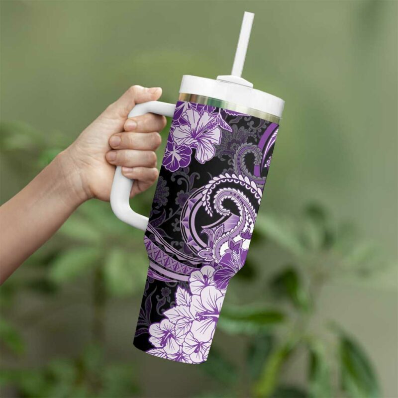 Polynesia Paisley Mix Purple Polynesian Custom Stanley Quencher 40oz Stainless Steel Tumbler With Handle - Threewoofs - Image 3