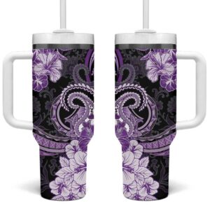 Polynesia Paisley Mix Purple Polynesian Custom Stanley Quencher 40oz Stainless Steel Tumbler With Handle - Threewoofs